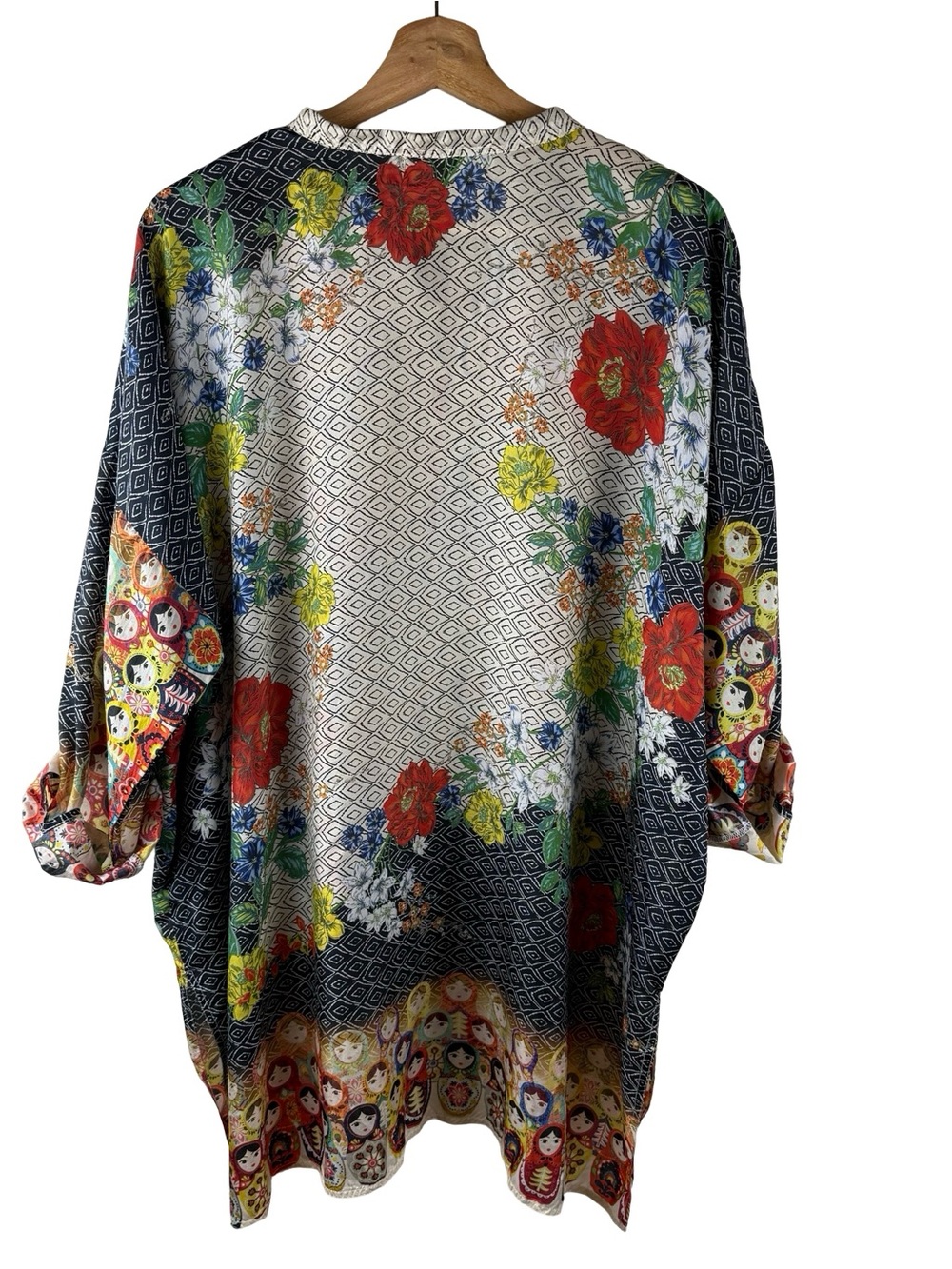 Johnny Was Babette Nesting Dolls 100% Silk Blouse Top Tunic L OVERSIZED - Picture 8 of 8